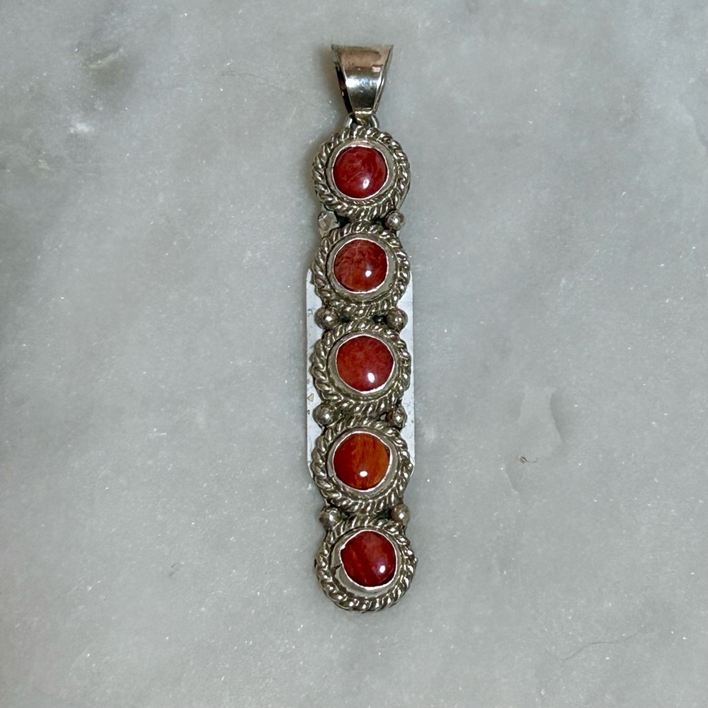 NWT Navajo Handmade Orange Spiny Oyster and Sterling Pendant